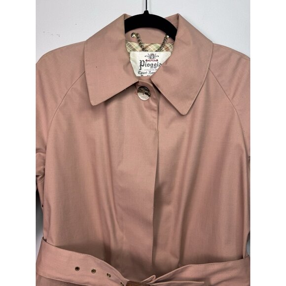 VTG PIOGGIA Count Romi 70s Italian Pink Peach Belt Trench Coat Women 10 - Picture 2 of 14